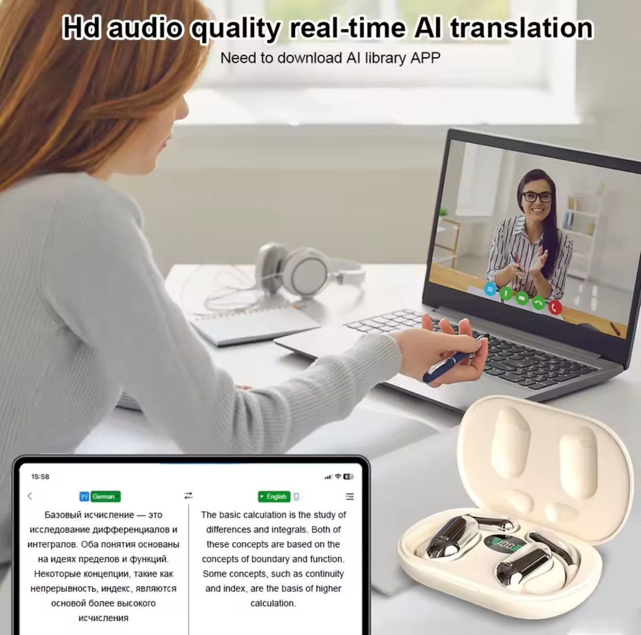 AI Translation Earbuds | Real-Time Translation in 144 Languages — Wireless Bluetooth 5.0