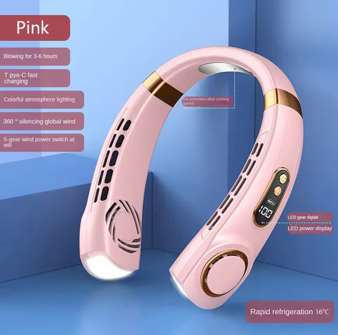 Hands-Free Bladeless Neck Fan| Personal Cooler 8000mAh USB Rechargeable Personal Cooler