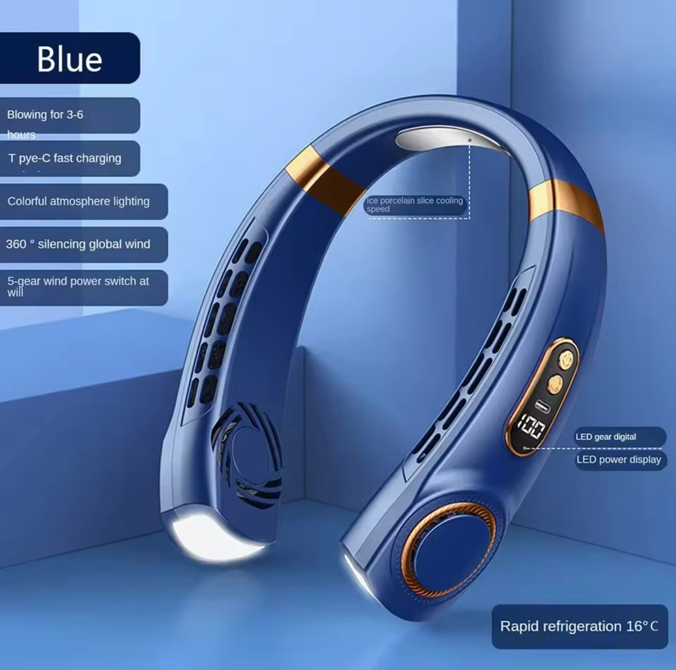 Hands-Free Bladeless Neck Fan| Personal Cooler 8000mAh USB Rechargeable Personal Cooler