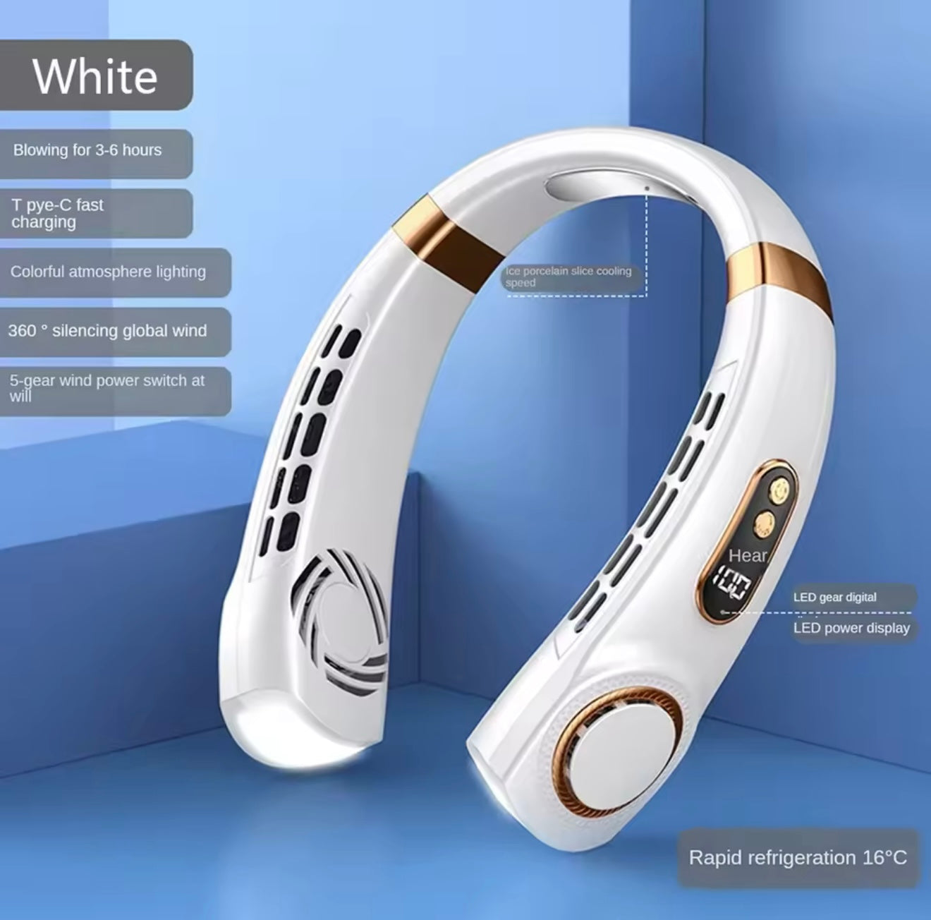 Hands-Free Bladeless Neck Fan| Personal Cooler 8000mAh USB Rechargeable Personal Cooler